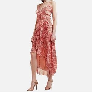 Express Coral Salmon High Low Paisley Print Maxi Dress Women's Size-Large